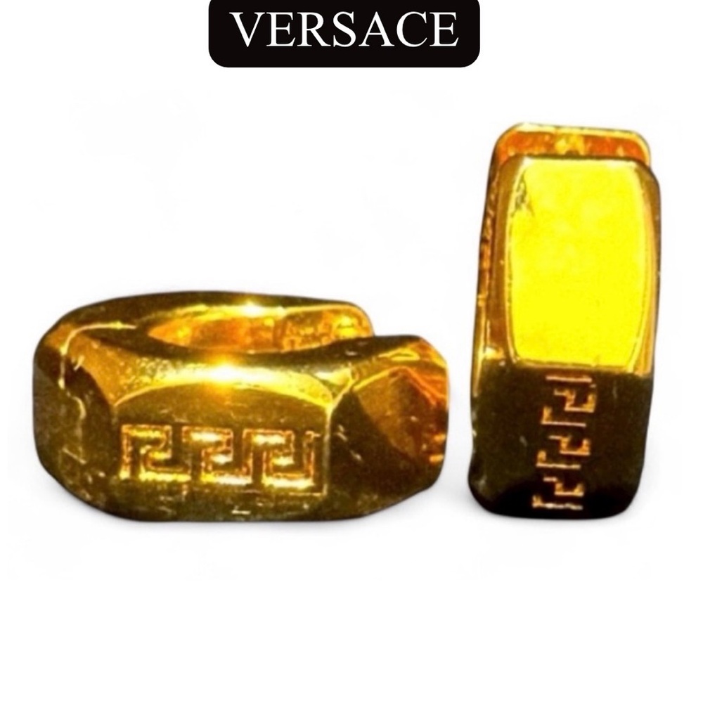4AJ: VERSACE Gold Tone Small Hoop Earrings w/Box. Authentic. EUC